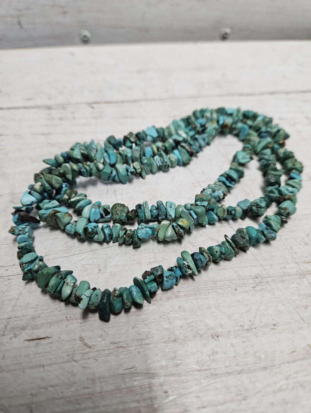 36 Inch Turquoise Chip Bead Necklace Native Anerican Vintage Jewelry Art
